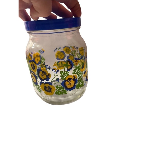 Vintage Pansies Flower Glass Jar Canister Retro, Glass Wide Mouth - Picture 2 of 6
